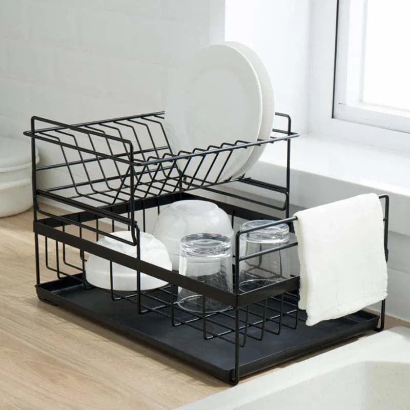 2-Tier Dish Rack Kitchen Stainless Steel Dish Drainer Rack with Drainboard, photo 3