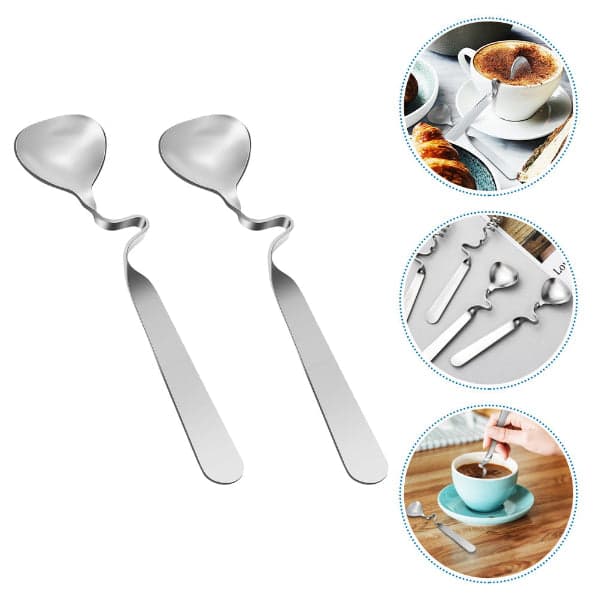 Curved Handle Spoons - Set of 6 Stainless Steel Curved Handle Stirring Twist Dessert Coffee Spoons, photo 3