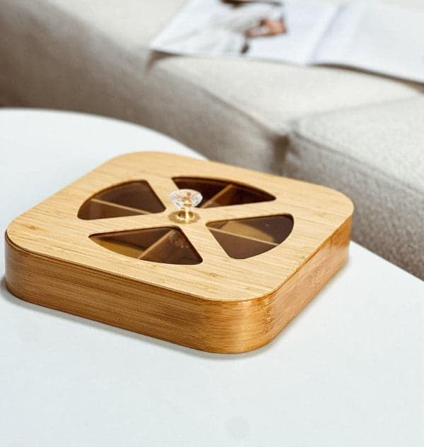 Multifunction Eco-Friendly 4-Section Bamboo Dry Fruit Snack Storage Box with Lid, photo 3