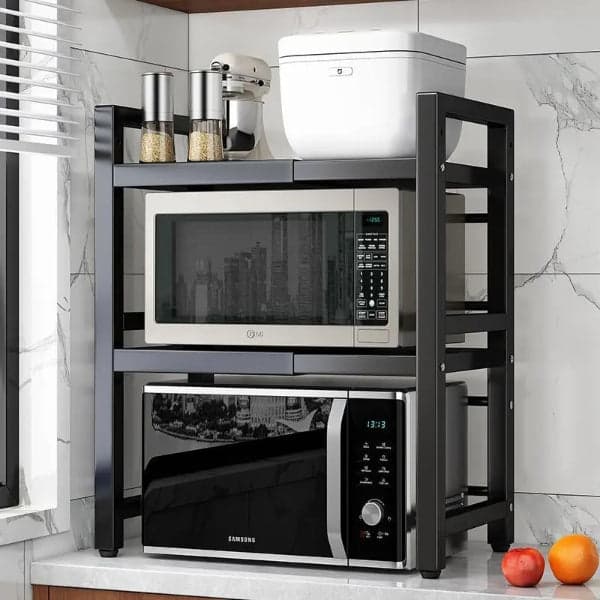 Microwave Oven Rack - Kitchen Microwave Oven Holder Rack Iron Storage Organizer Shelf Stand (2-Layers), photo 1