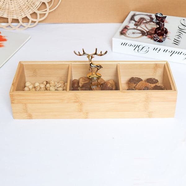 Multifunction Eco-Friendly 3-Section Bamboo Dry Fruit Snack Storage Box with Lid, photo 1