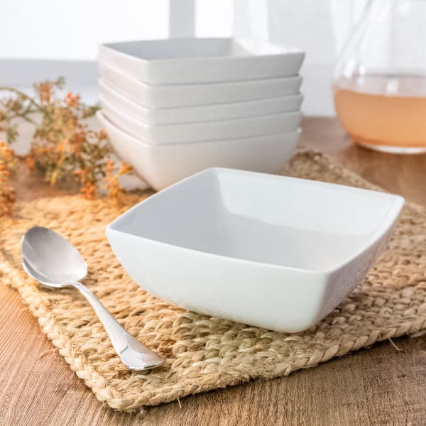 Serving Bowls - Set of 4 White Ceramic Square Modern 17.5cm Serving Bowls, photo 1