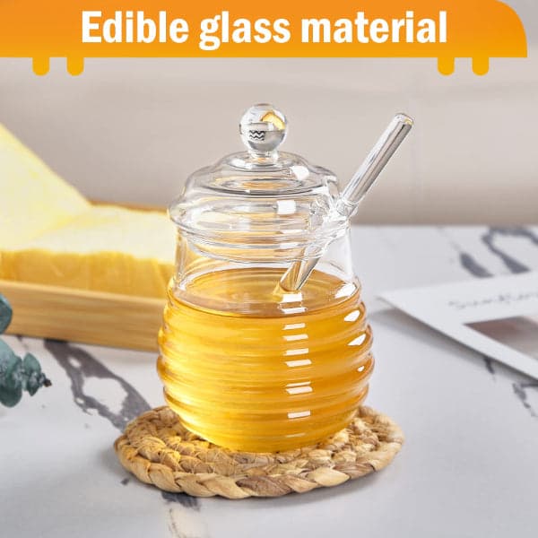 Glass Honey Jar - Clear Borosilicate Glass Honey Jar with Dipper and Dustproof Lid, photo 5