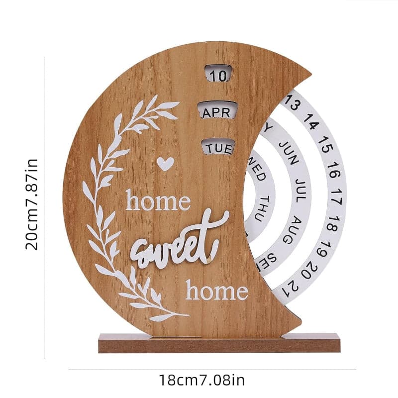 Moon-Shaped Manual Rotating Wooden Disc Perpetual Calendar, photo 6