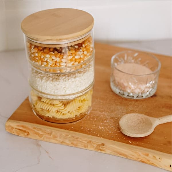 Glass Canister Set - 3 Tier Kitchen Stackable Glass Canister Set with Wooden Lid, photo 5