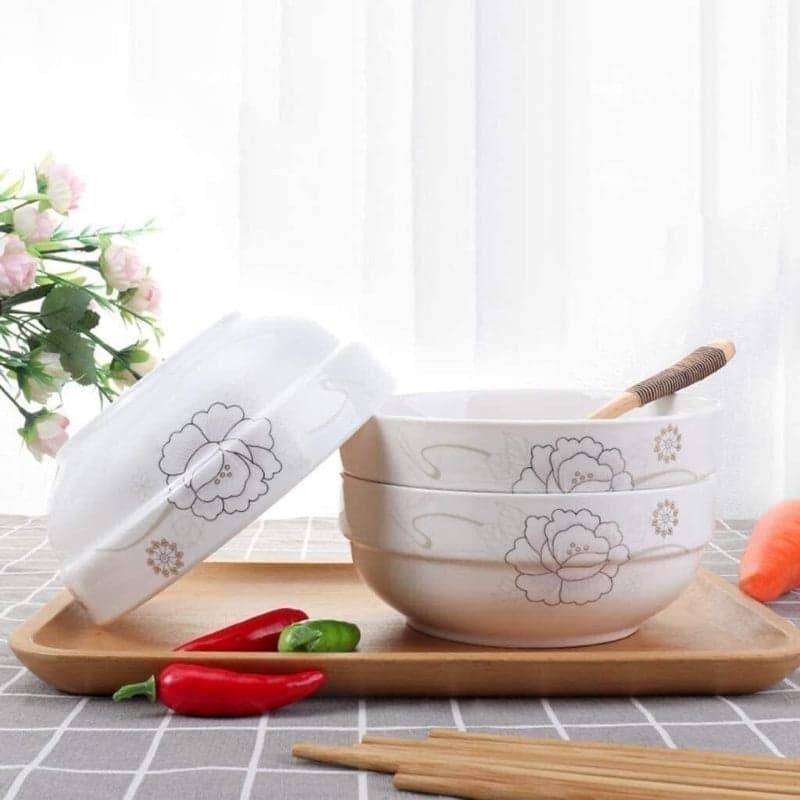 Set of 3 Large 25cm Stackable Kitchen Ceramic Bowls for Family Daily Use, photo 1