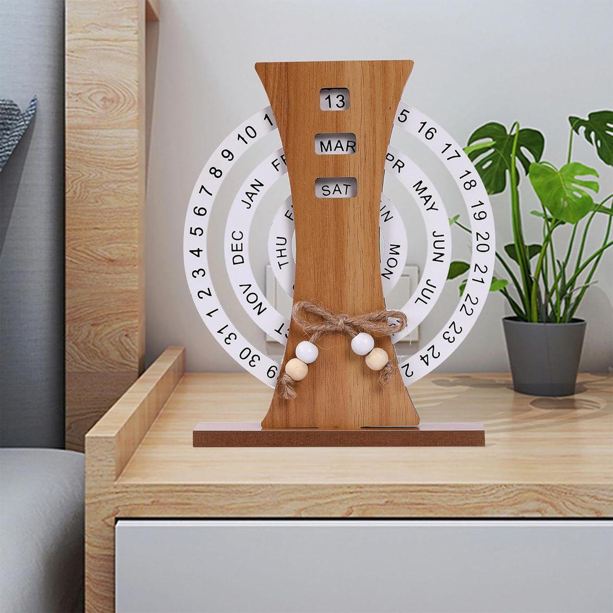 Ferris Wheel-Shaped Manual Rotating Wooden Disc Perpetual Calendar, photo 1