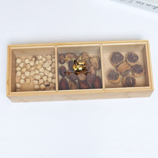 Multifunction Eco-Friendly 3-Section Bamboo Dry Fruit Snack Storage Box with Lid, photo 3