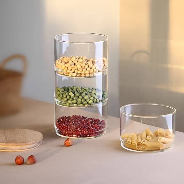 Glass Canister Set - 3 Tier Kitchen Stackable Glass Canister Set with Wooden Lid, photo 3