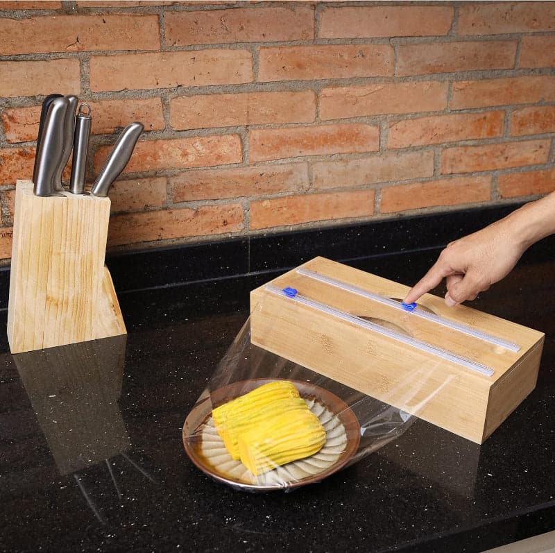 Double Layer Bamboo Plastic Cling Wrap Dispenser with Cutter, photo 6