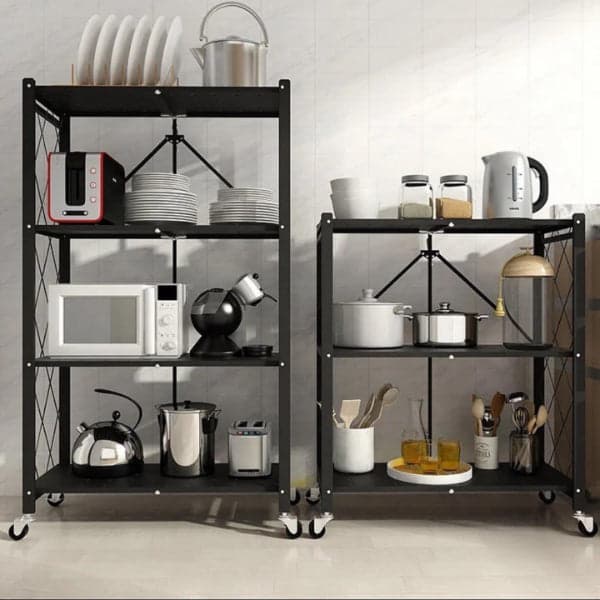 Collapsible Storage Cart - Wheeled 4 Tier Steel Collapsible Utility Cart in Black, photo 3