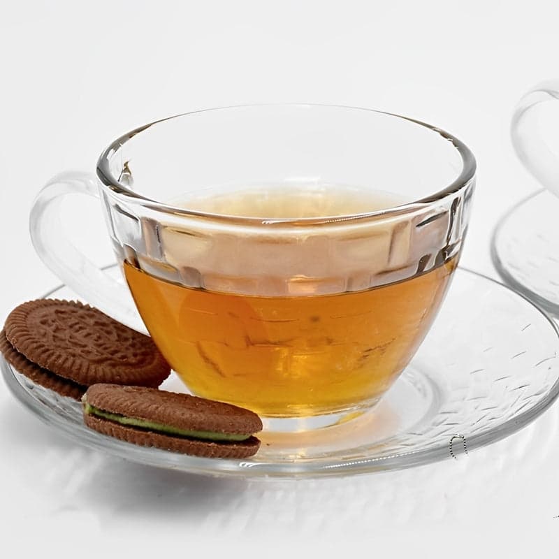 Glass Cup and Saucer Set - 12 Piece Elegant Diamond Pattern Glass Cup and Saucer Set, photo 1