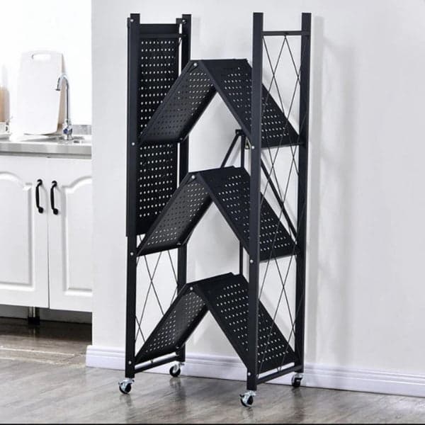 Collapsible Storage Cart - Wheeled 4 Tier Steel Collapsible Utility Cart in Black, photo 5