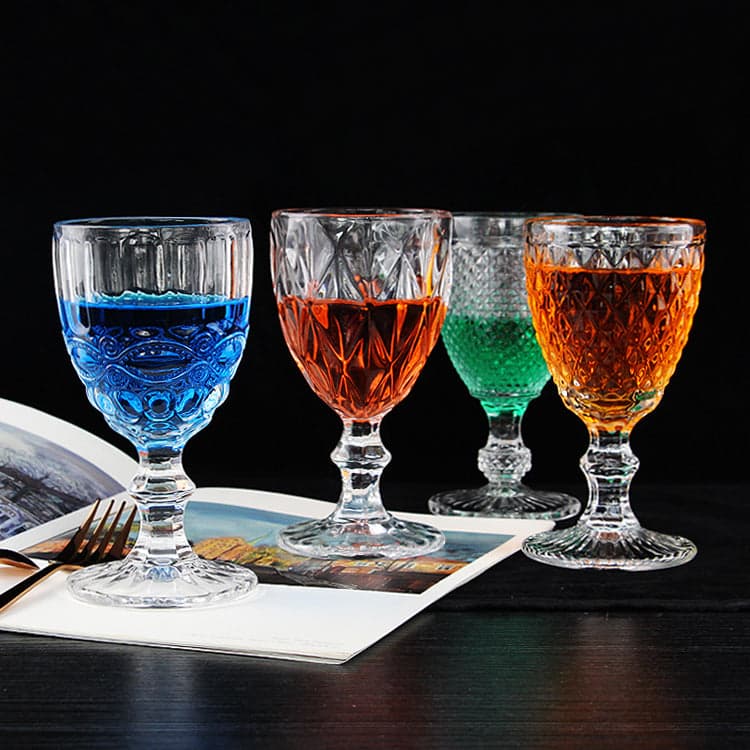 Embossed Wine Glass - 6 Piece Embossed Design Glassware Wine Glass Goblets Set, photo 8