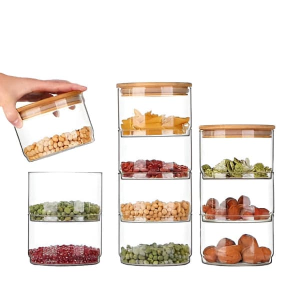 Glass Canister Set - 3 Tier Kitchen Stackable Glass Canister Set with Wooden Lid, photo 2