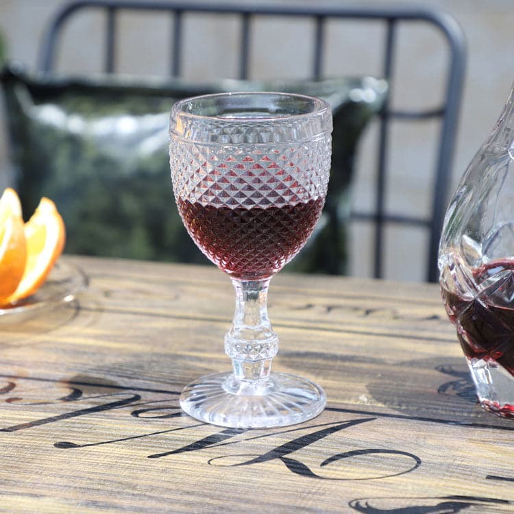 Embossed Wine Glass - 6 Piece Embossed Design Glassware Wine Glass Goblets Set, photo 7