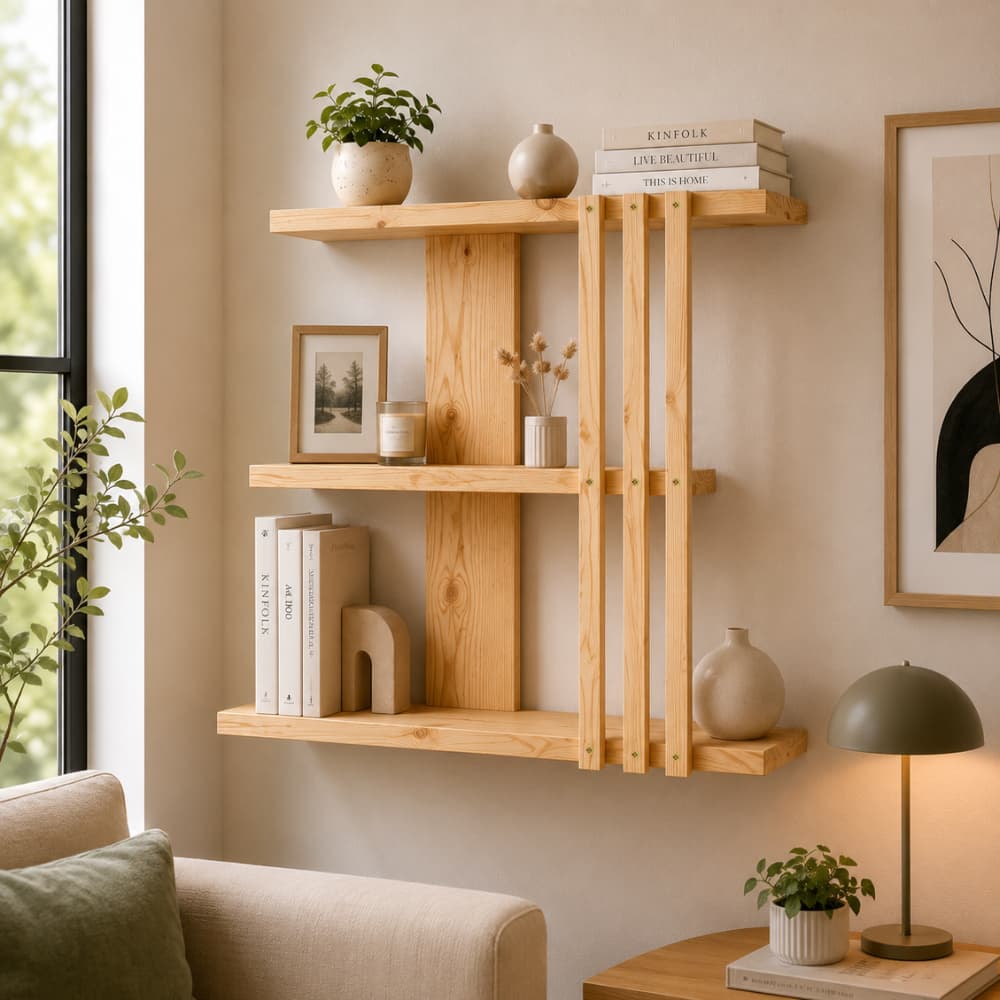 Multi-Tier Wall Mounted Wooden Modern Floating Wall Shelf for Plants, Books, Photo Frames and Home Décor, photo 5