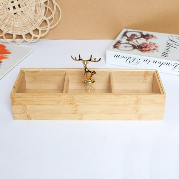 Multifunction Eco-Friendly 3-Section Bamboo Dry Fruit Snack Storage Box with Lid, photo 5