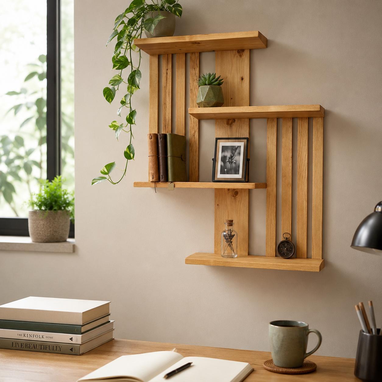 Multi-Tier Wall Mounted Wooden Modern Floating Wall Shelf for Plants, Books, Photo Frames and Home Décor, photo 3