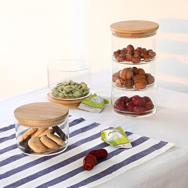 Glass Canister Set - 3 Tier Kitchen Stackable Glass Canister Set with Wooden Lid, photo 4
