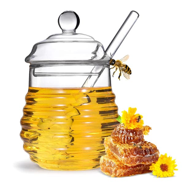Glass Honey Jar - Clear Borosilicate Glass Honey Jar with Dipper and Dustproof Lid, photo 2