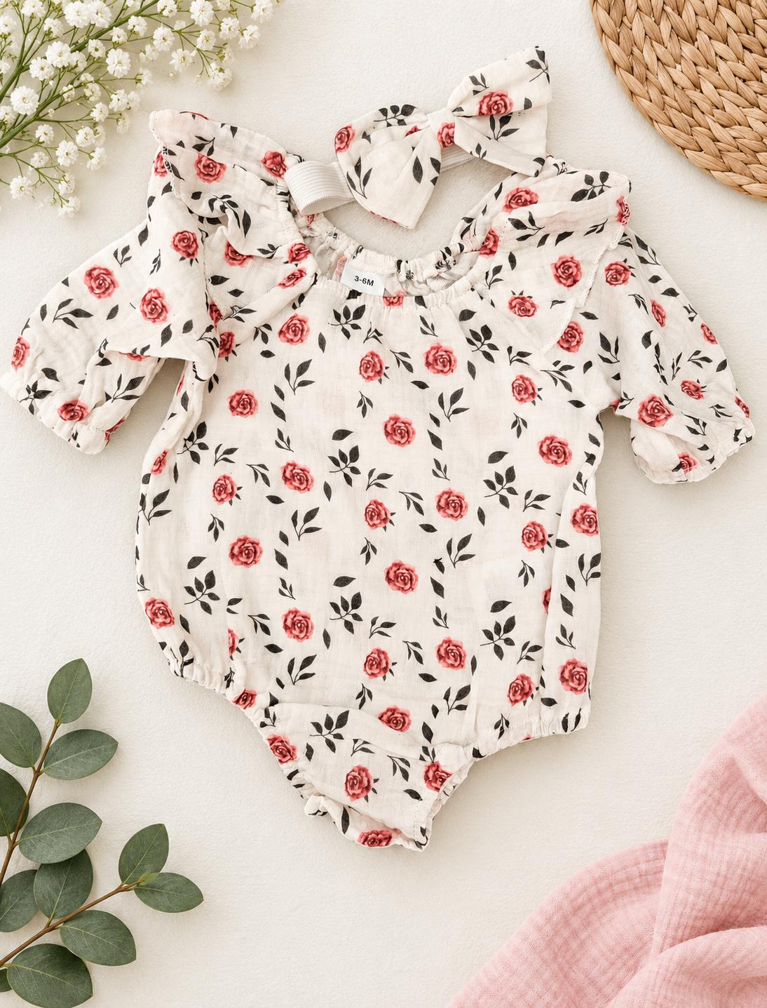 Flower girl romper with head band, photo 1