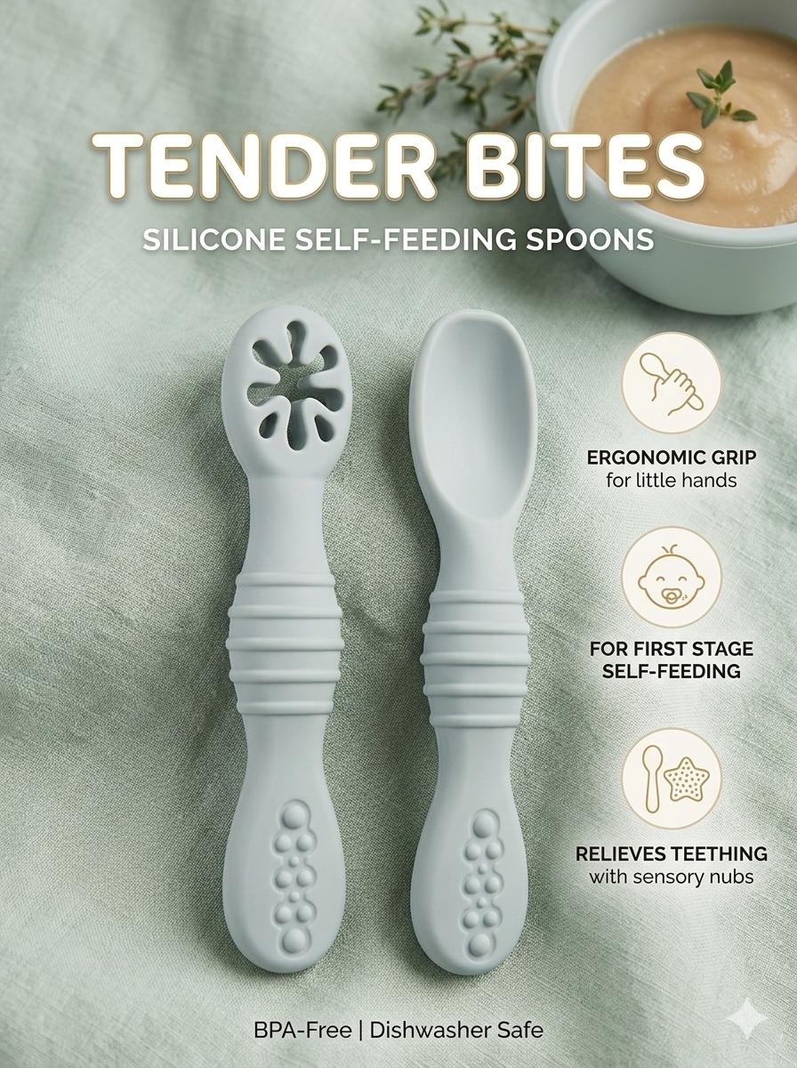 2pcs Baby Silicone Feeding Spoon Set, photo 1