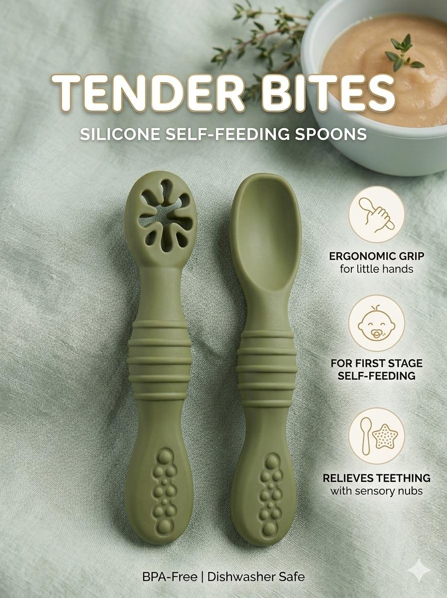 2pcs Baby Silicone Feeding Spoon Set, photo 2