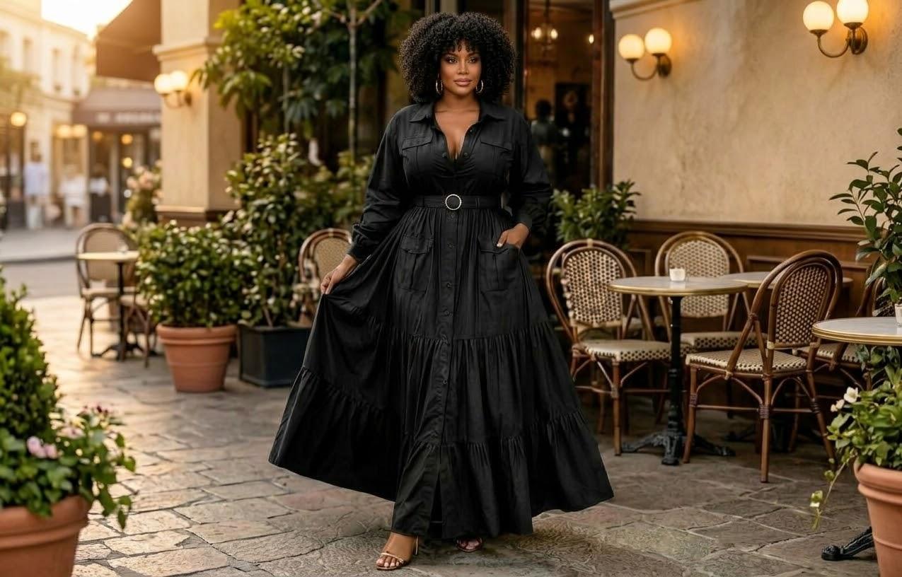 Button-Front Tiered Shirt Maxi Dress, photo 2