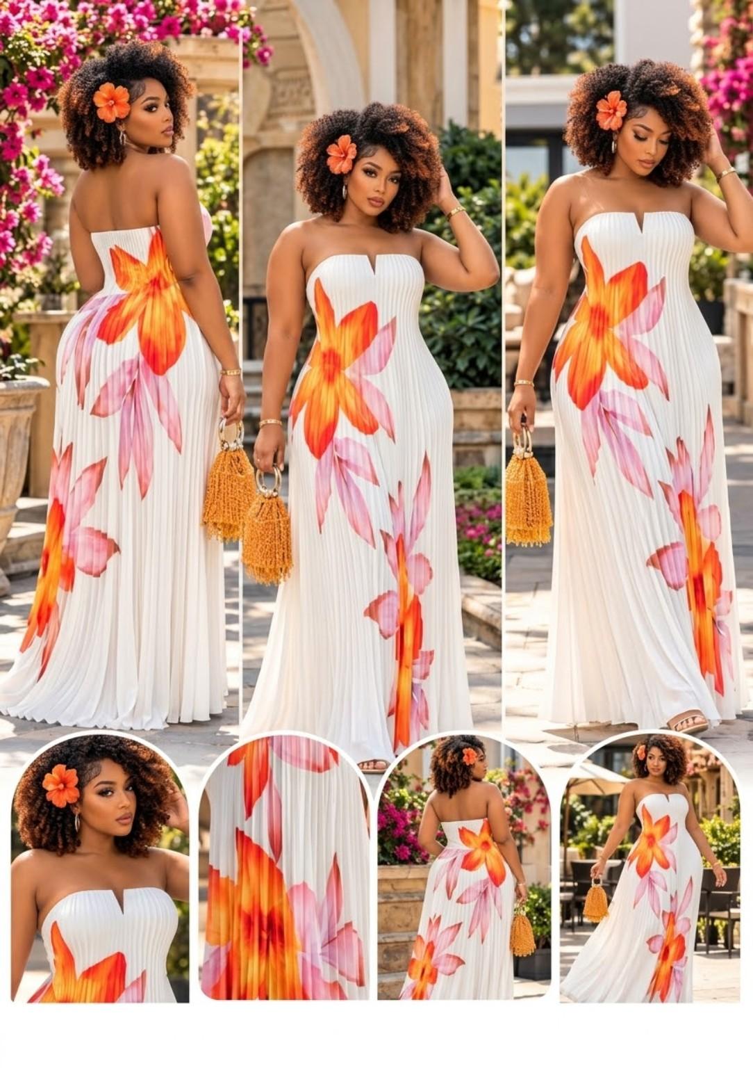Pleated Floral Strapless Maxi Dress, photo 2