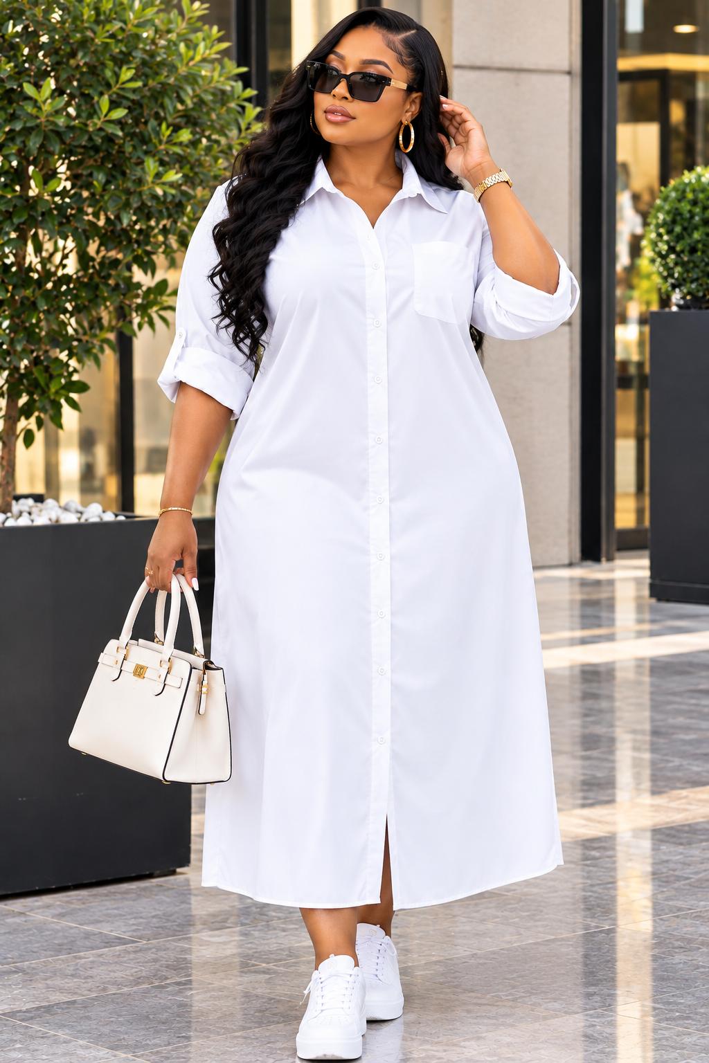 White Button-Down Maxi Shirt Dress, photo 4