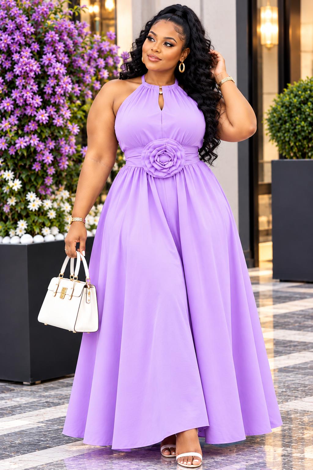  Halter-Neck Maxi Gown with Floral Waist Detail, photo 4