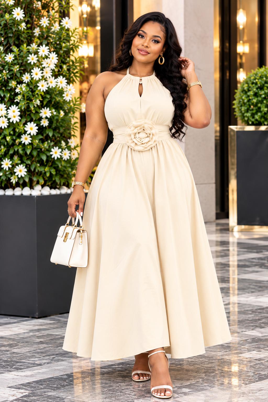  Halter-Neck Maxi Gown with Floral Waist Detail, photo 2