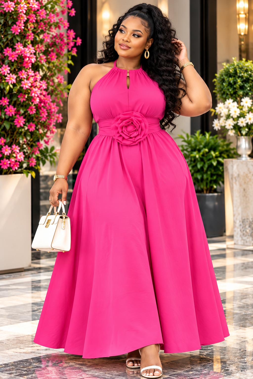  Halter-Neck Maxi Gown with Floral Waist Detail, photo 3