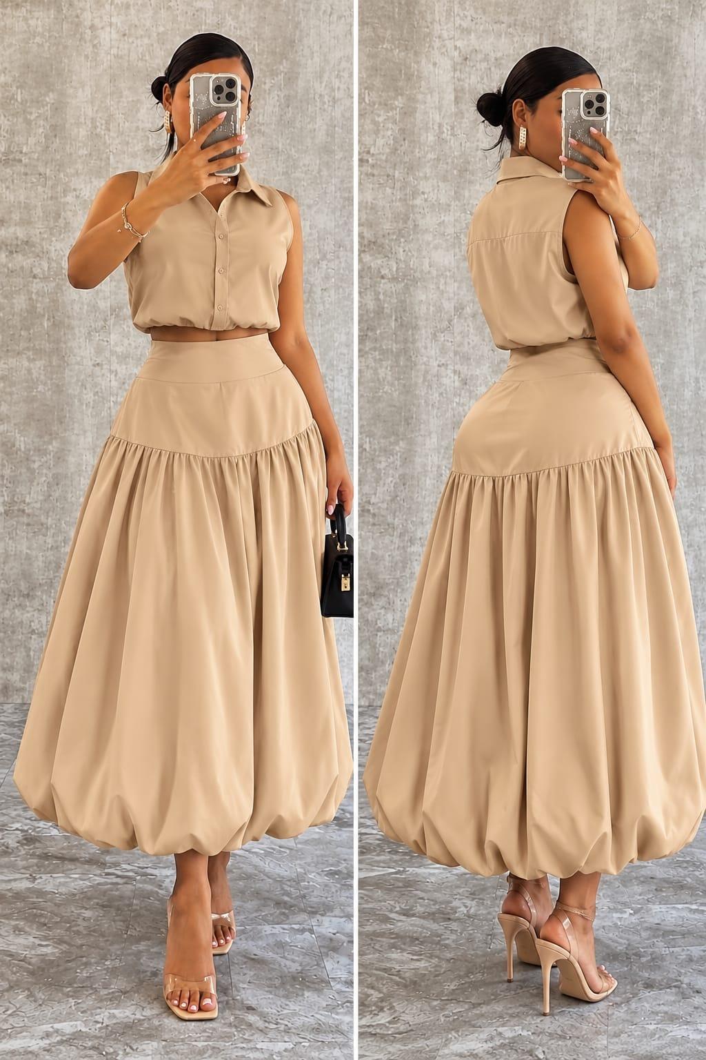 Fuchsia  Sleeveless Shirt & Bubble Hem Maxi Dress , photo 3