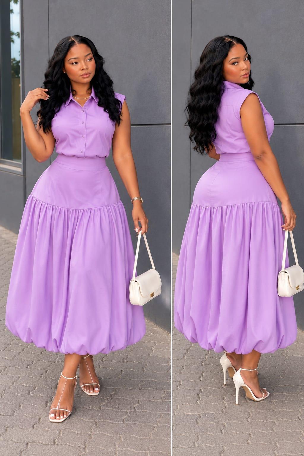 Fuchsia  Sleeveless Shirt & Bubble Hem Maxi Dress , photo 1