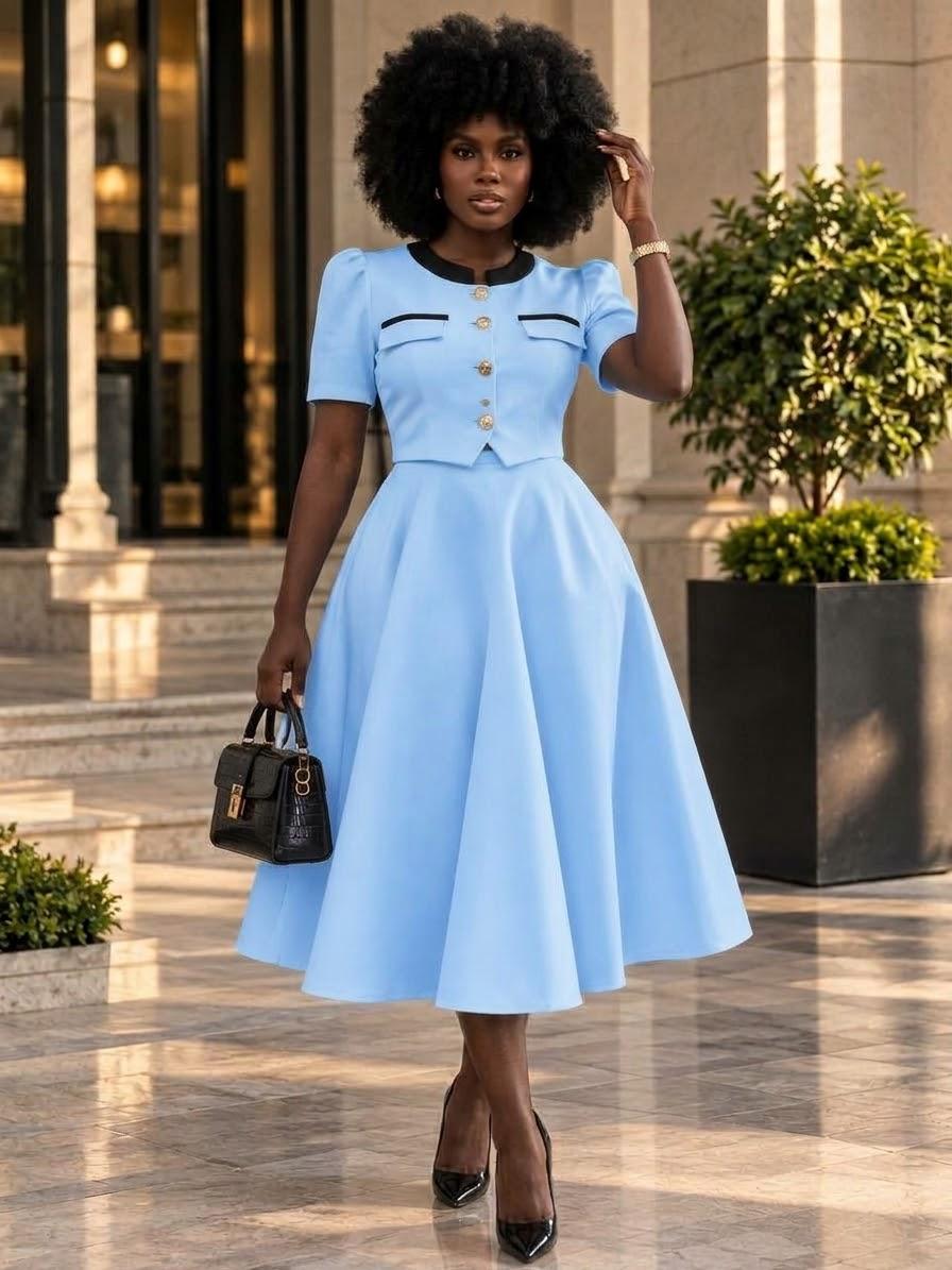 Tailored Two-Piece Blazer & A-Line Midi Skirt Set , photo 2