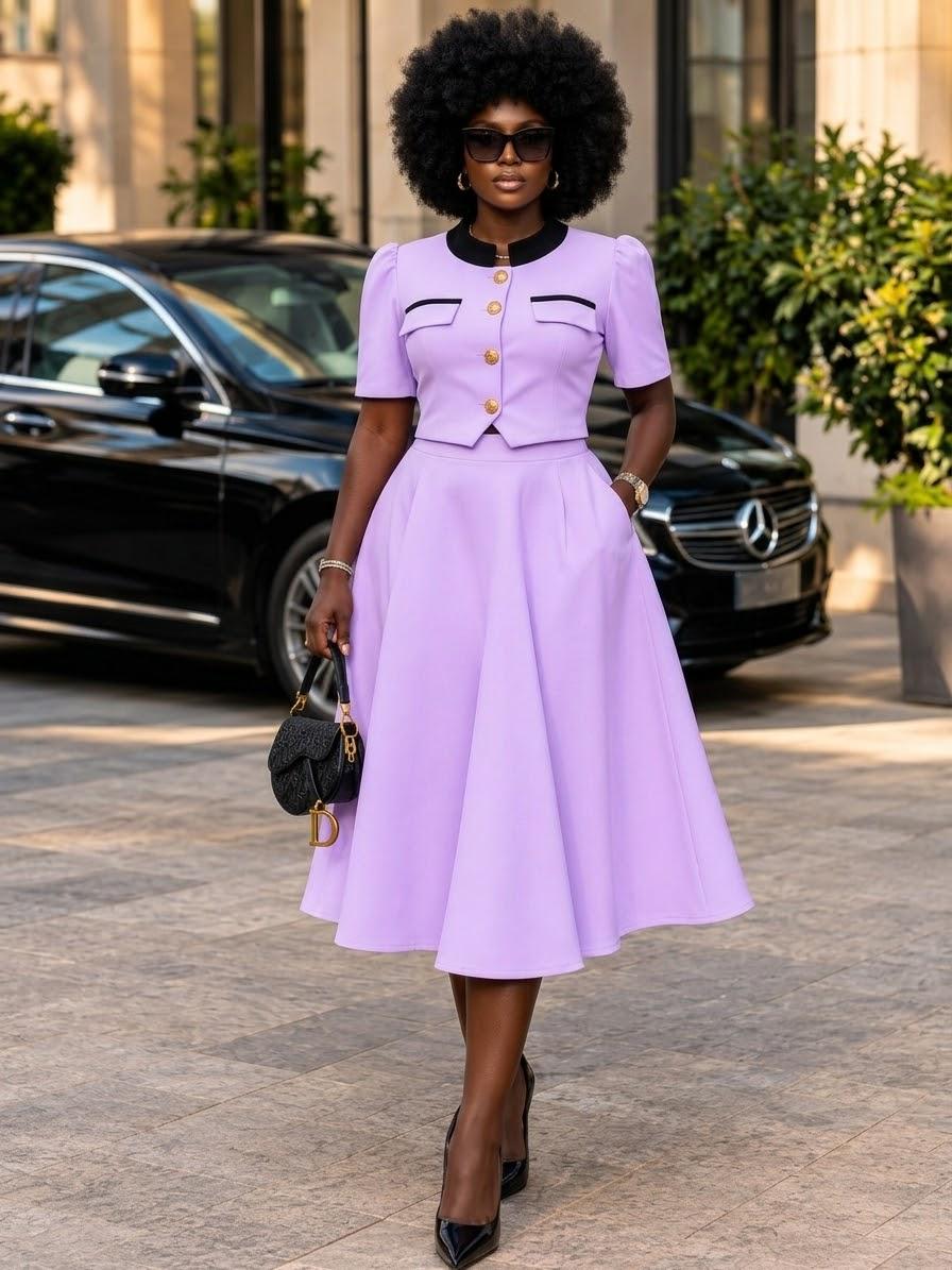 Tailored Two-Piece Blazer & A-Line Midi Skirt Set , photo 1