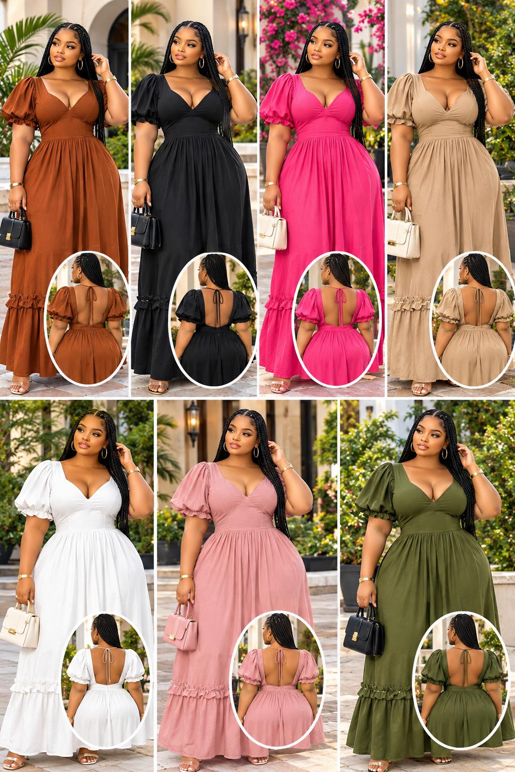 Puff-Sleeve Open-Back Maxi Dress, photo 1