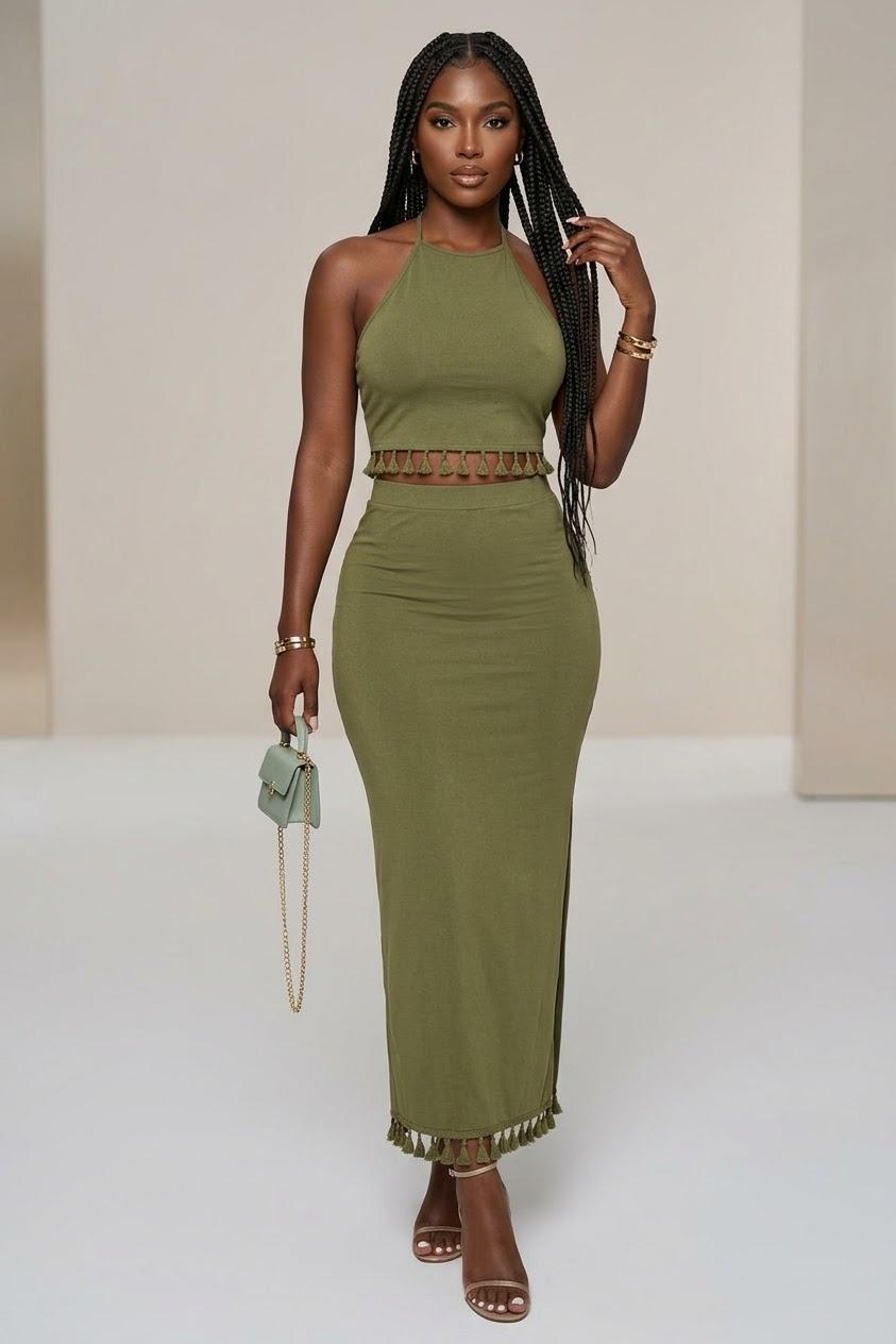 One Shoulder Crop Top & Maxi skirt Set, photo 1