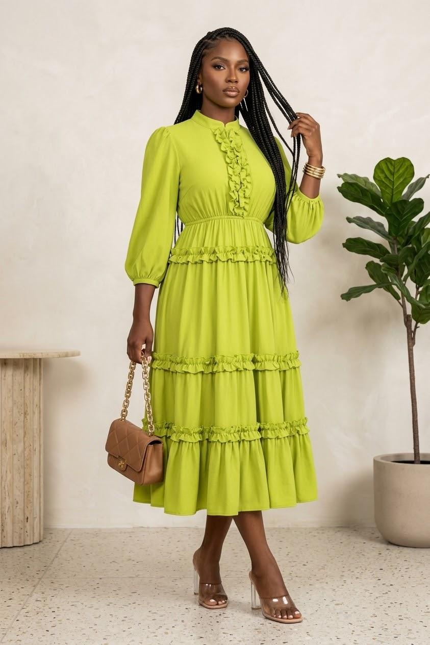 Ruffled Long-Sleeve Midi Dress, photo 1