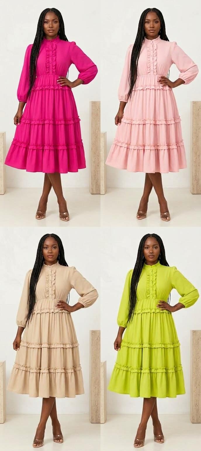 Ruffled Long-Sleeve Midi Dress, photo 2
