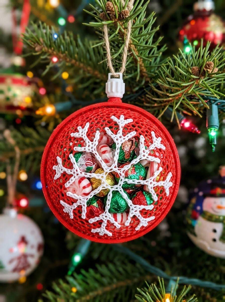 ❄️ Snowflake Christmas Ornament (White on Red), photo 2