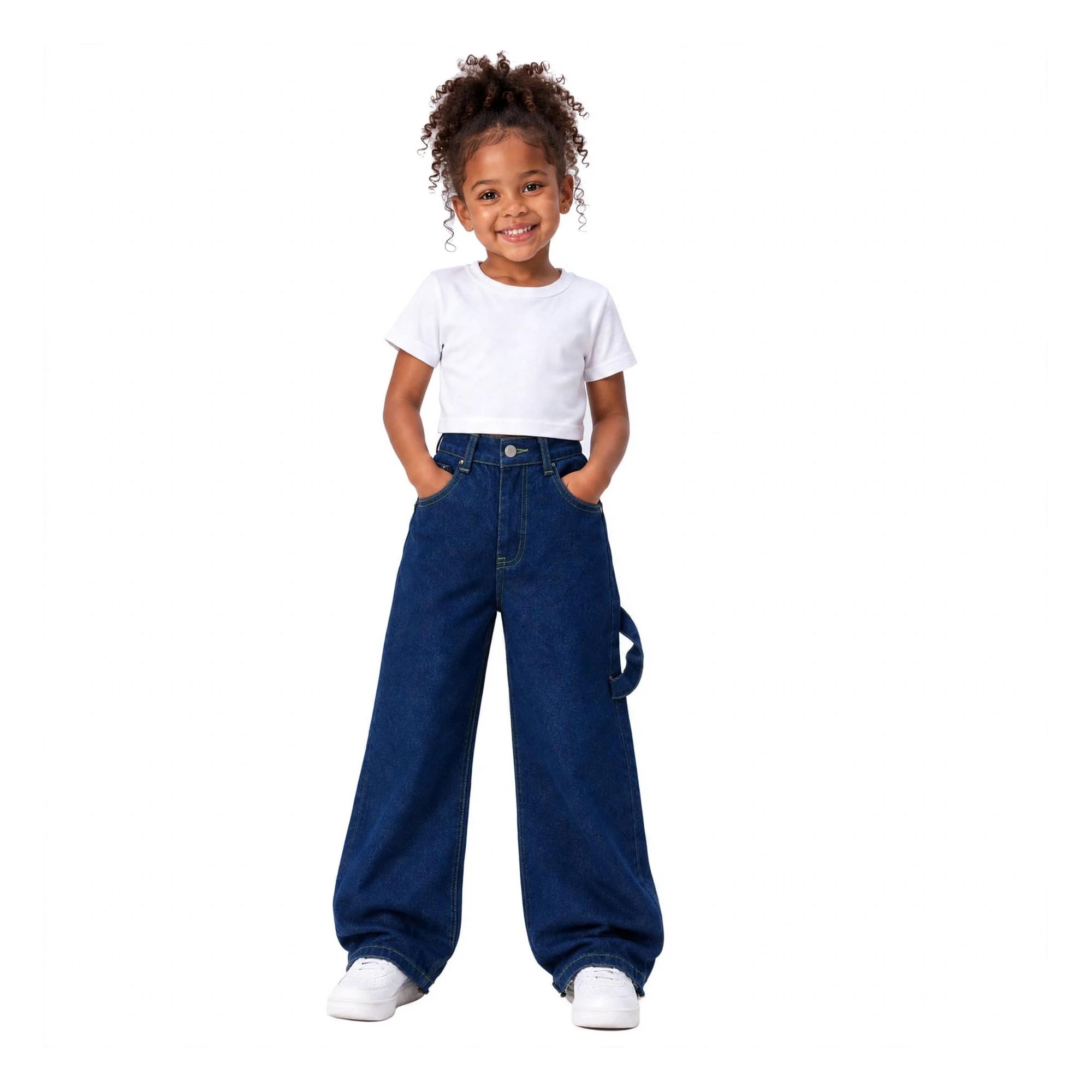 T7173# Kids Wide Leg Jeans - Girls Denim Cargo - Age 7/8 to 15/16 Years, photo 3