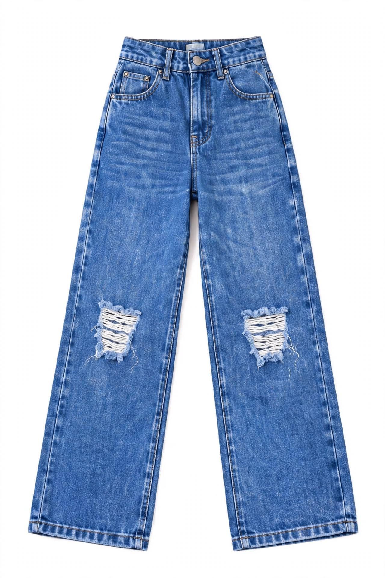 Women's Wide Leg Ripped Jeans - High Waist Baggy Denim - S to XL, photo 2